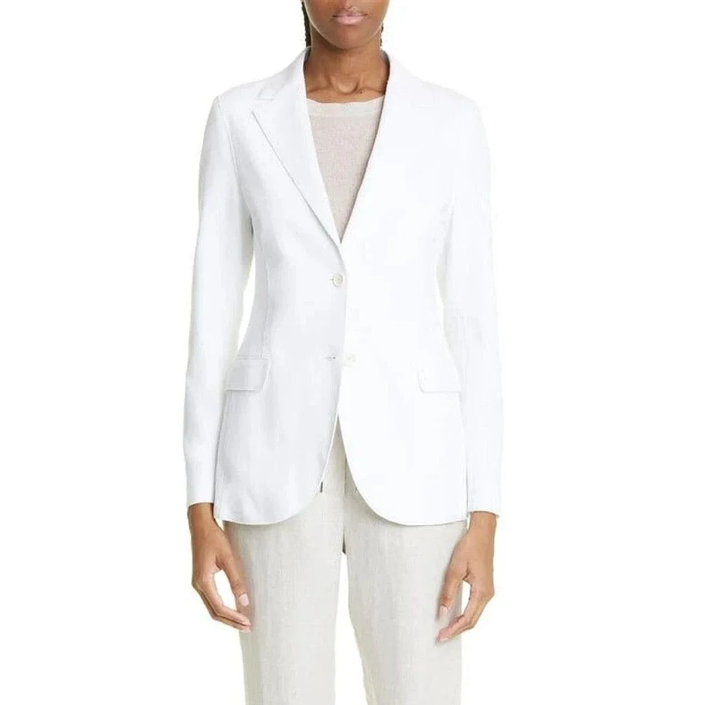 Eleventy Women's White Single Breasted Cotton Blend Blazer Size 0 - Picture 2 of 5